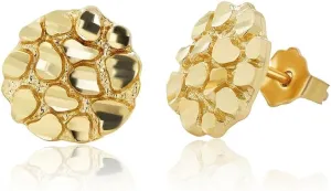 Textured 14k Yellow Gold Round Nugget Stud Earrings with Push Back - 5 Sizes