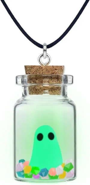 The Adopt A Ghost Necklace,Cute Ghost Necklace(Green), Glow In The Dark Ghost in A Bottle with Star Necklace Halloween Jewelry for Women and Men