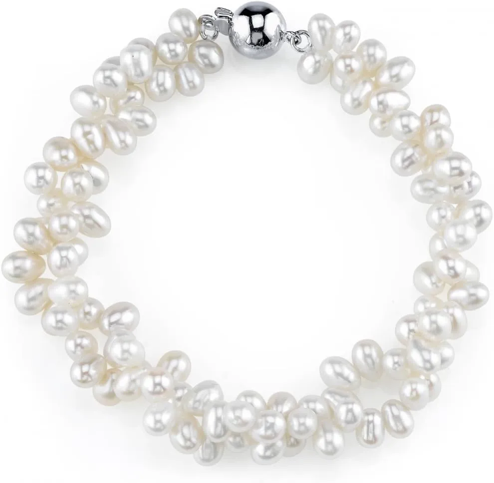 The Pearl Source 4-5mm Rice Shaped White Freshwater Pearl Bracelet for Women - Cultured Pearl Bracelet in 925 Sterling Silver with Genuine Cultured Pearls Pearl Gifts for Anniversary