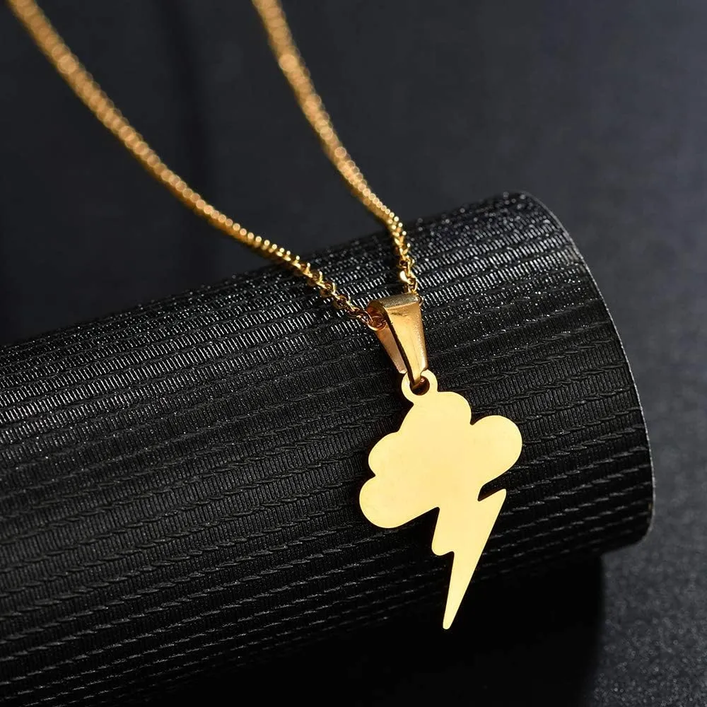 Thunder Necklace Hypoallergenic Surgical Stainless Steel Storm Cloud Lightning Pendant Necklace