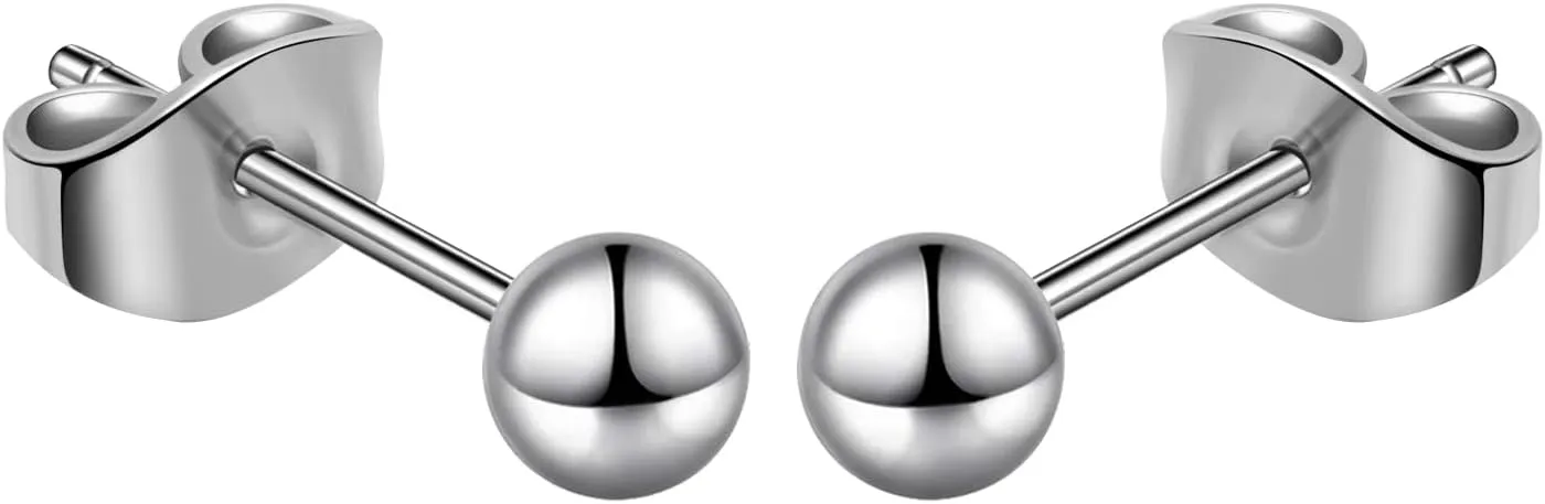 Titanium Ball Earrings Hypoallergenic Studs for Women Men Sensitive Ears Black 3mm 4mm 5mm Titanium Backs