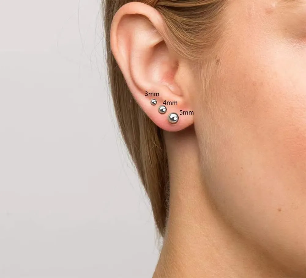 Titanium Ball Earrings Hypoallergenic Studs for Women Men Sensitive Ears Black 3mm 4mm 5mm Titanium Backs