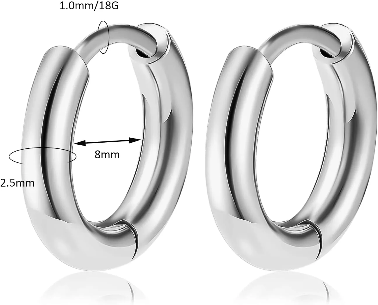 Titanium Huggie Hoop Earrings Hypoallergenic Nickel Free Hinged Sleeper Earrings for Sensitive Skin Cartilage Helix Lobes