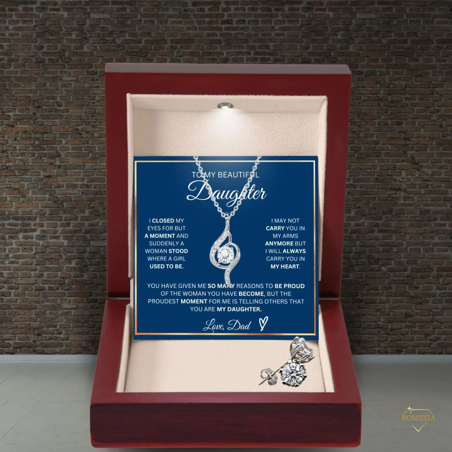 To My Daughter Necklace from Dad, Sterling Silver Daughter Gift