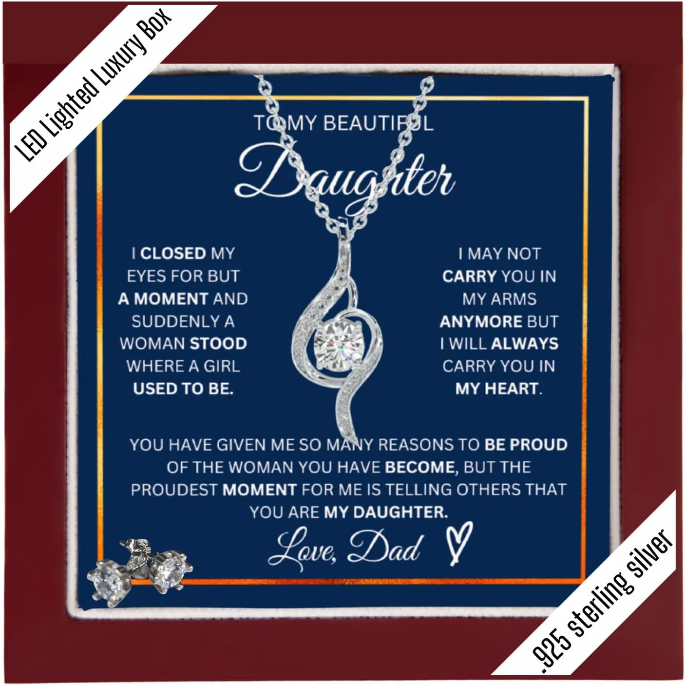 To My Daughter Necklace from Dad, Sterling Silver Daughter Gift