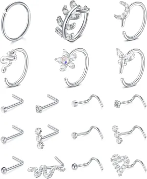 TOKRING 18G 20G 22G Nose Rings Hoops Nose Rings Studs for Nose Piercings Surgical Steel Nose Piercing jewelry for Women Men