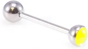 Tongue Barbell with UV Glow Synthetic Opal Design, Tongue ring with Unique designed ball.
