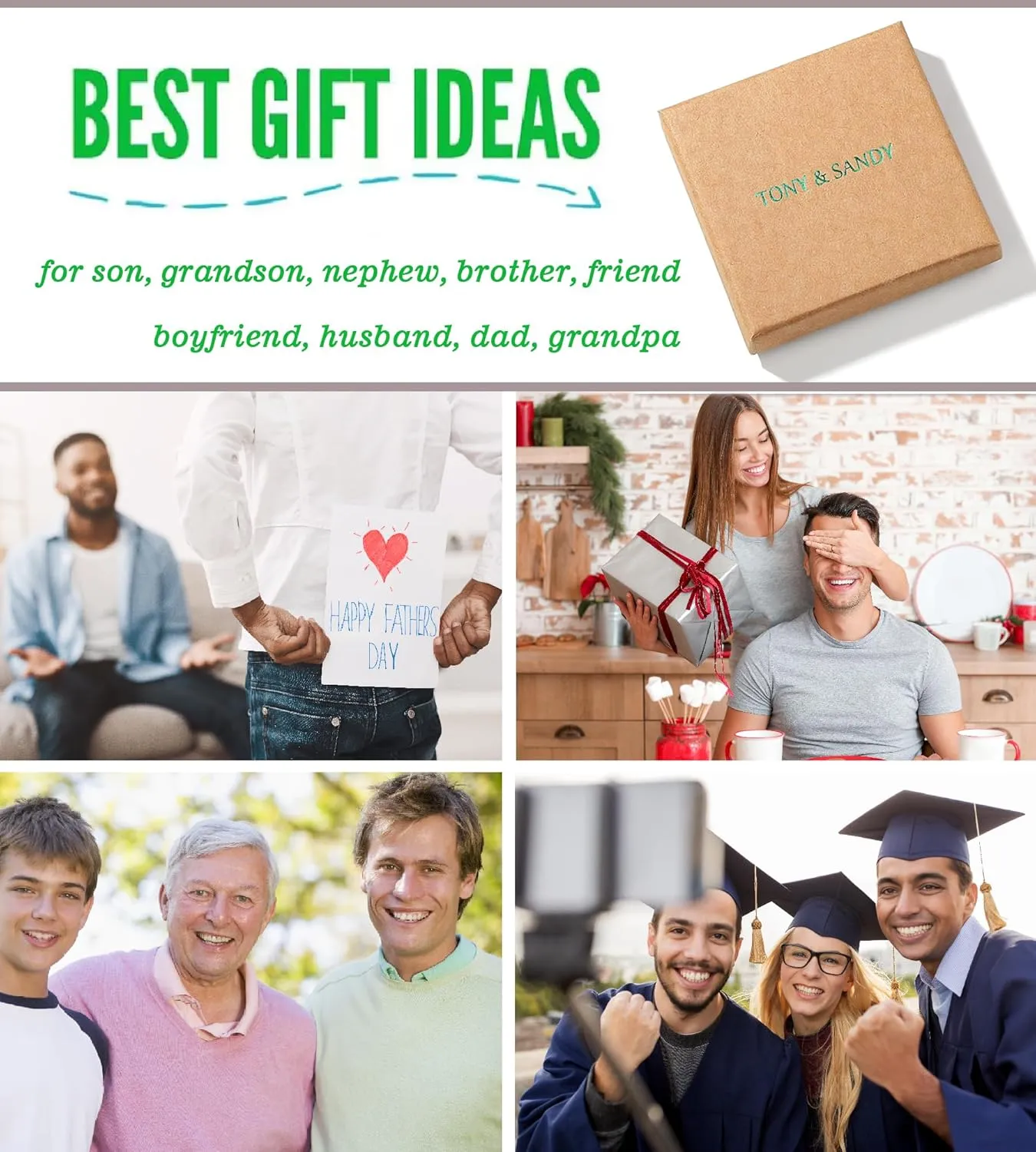 TONY & SANDY Cross Bracelet Men Boys Christian Gifts for Teen Boys Son Grandson Nephew on Graduation Father's Day Easter Birthday