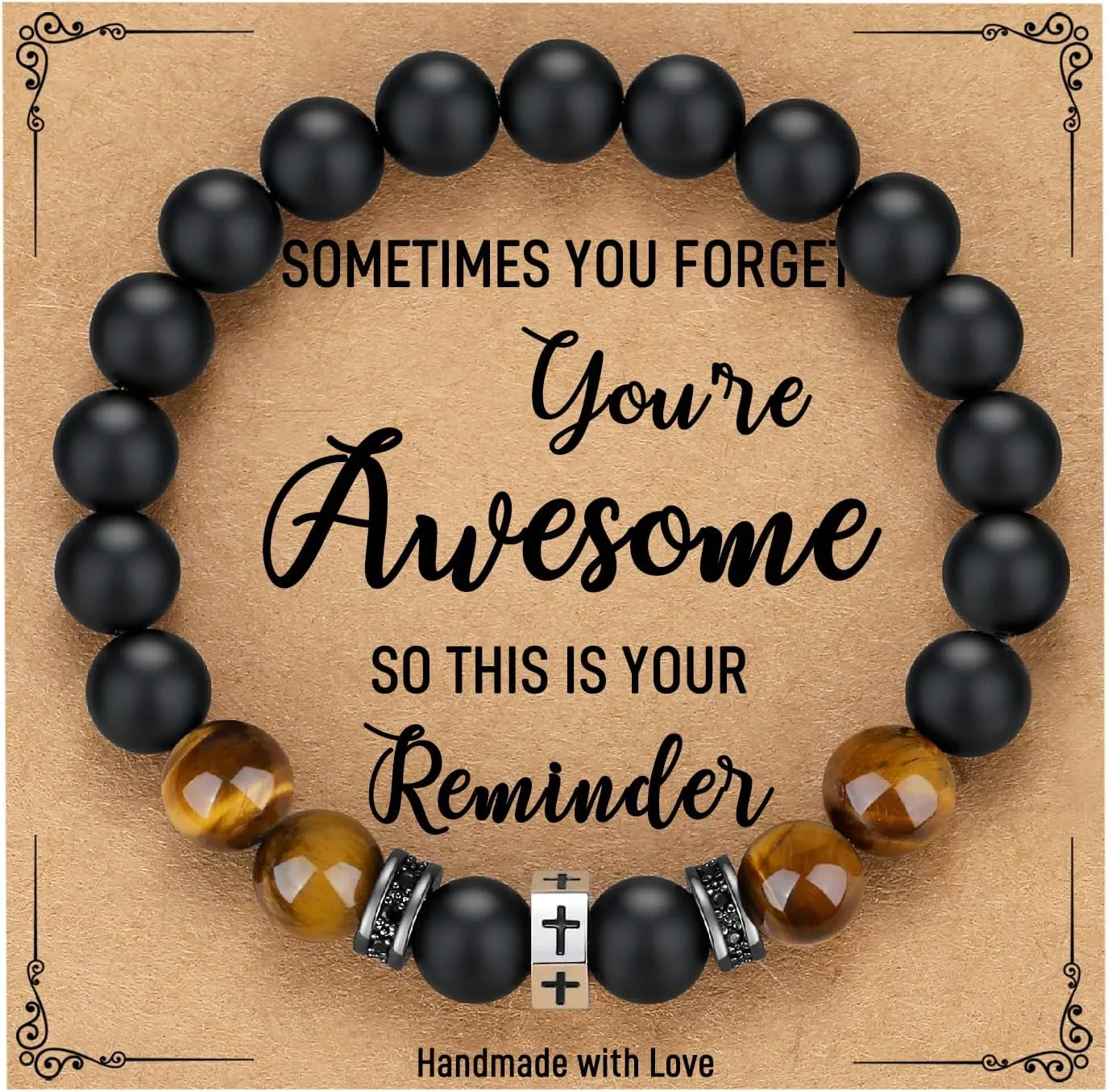 TONY & SANDY Cross Bracelet Men Boys Christian Gifts for Teen Boys Son Grandson Nephew on Graduation Father's Day Easter Birthday