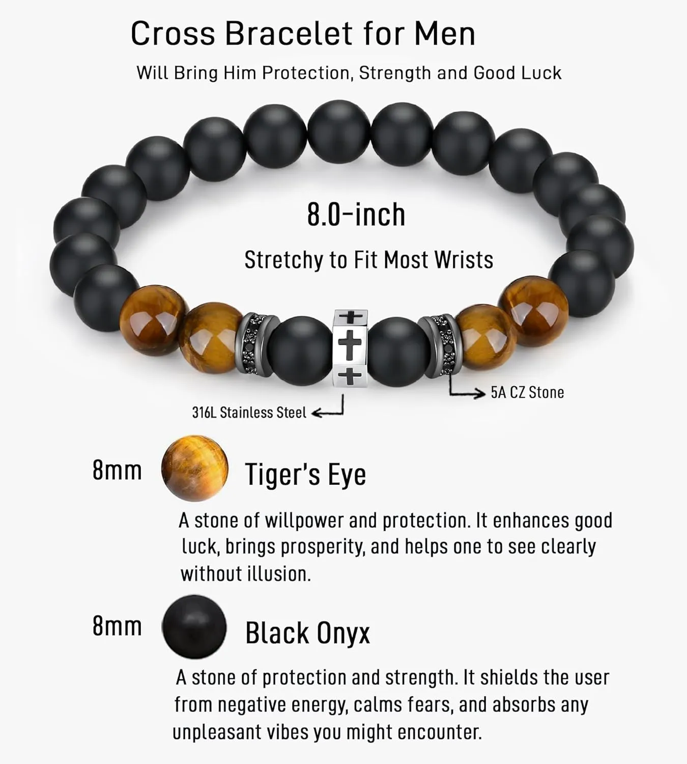 TONY & SANDY Cross Bracelet Men Boys Christian Gifts for Teen Boys Son Grandson Nephew on Graduation Father's Day Easter Birthday
