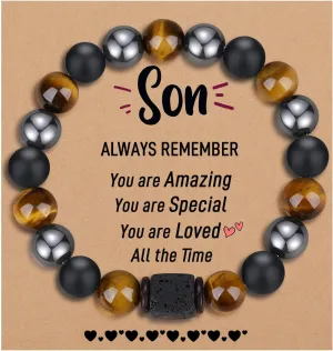 TONY & SANDY Natural Stone Bracelets for Men, Boys, Son, Grandson, Nephew, Boyfriend, Dad, Step Dad - Birthday Christmas Easter Gifts for Teens Boys Him Men Adults