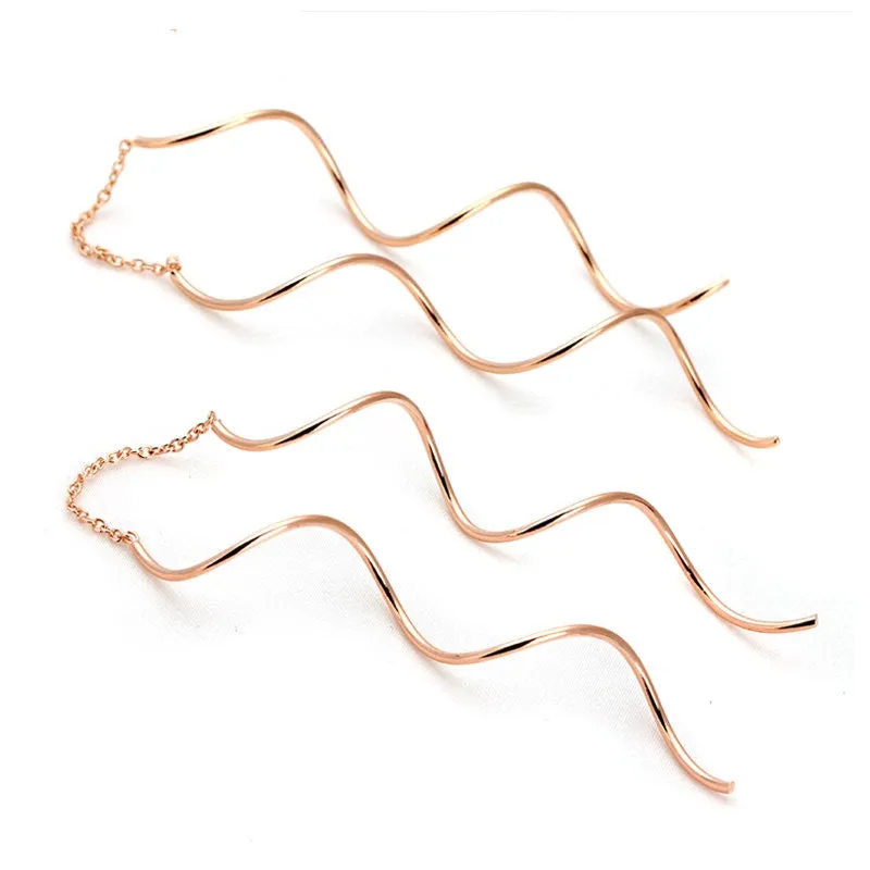 Top Quality Simple Spiral Ear Line White & Rose Gold Plated Fashion Earrings Jewelry