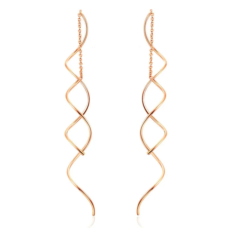 Top Quality Simple Spiral Ear Line White & Rose Gold Plated Fashion Earrings Jewelry