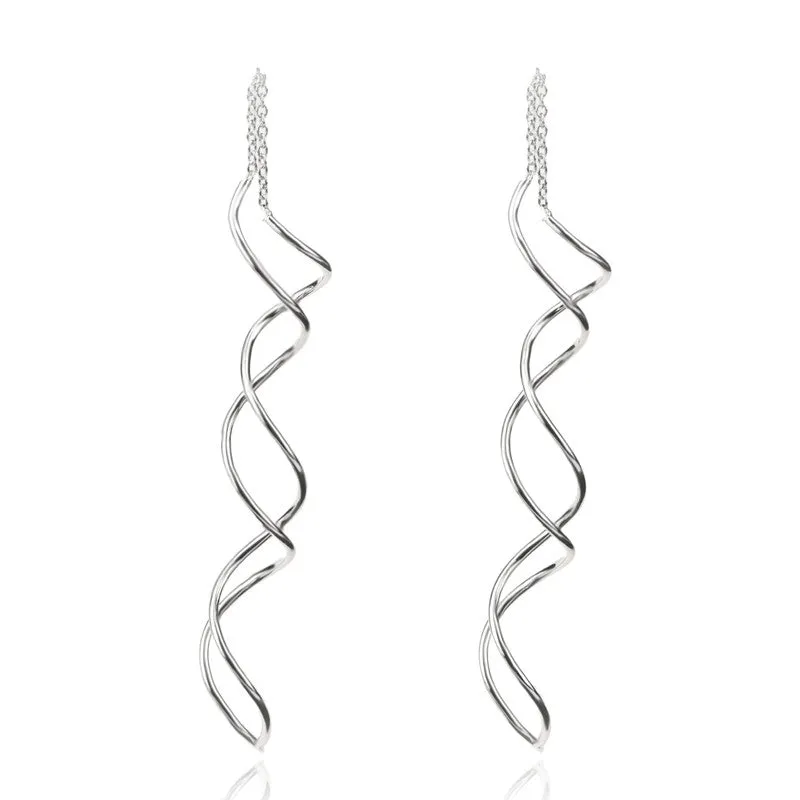 Top Quality Simple Spiral Ear Line White & Rose Gold Plated Fashion Earrings Jewelry