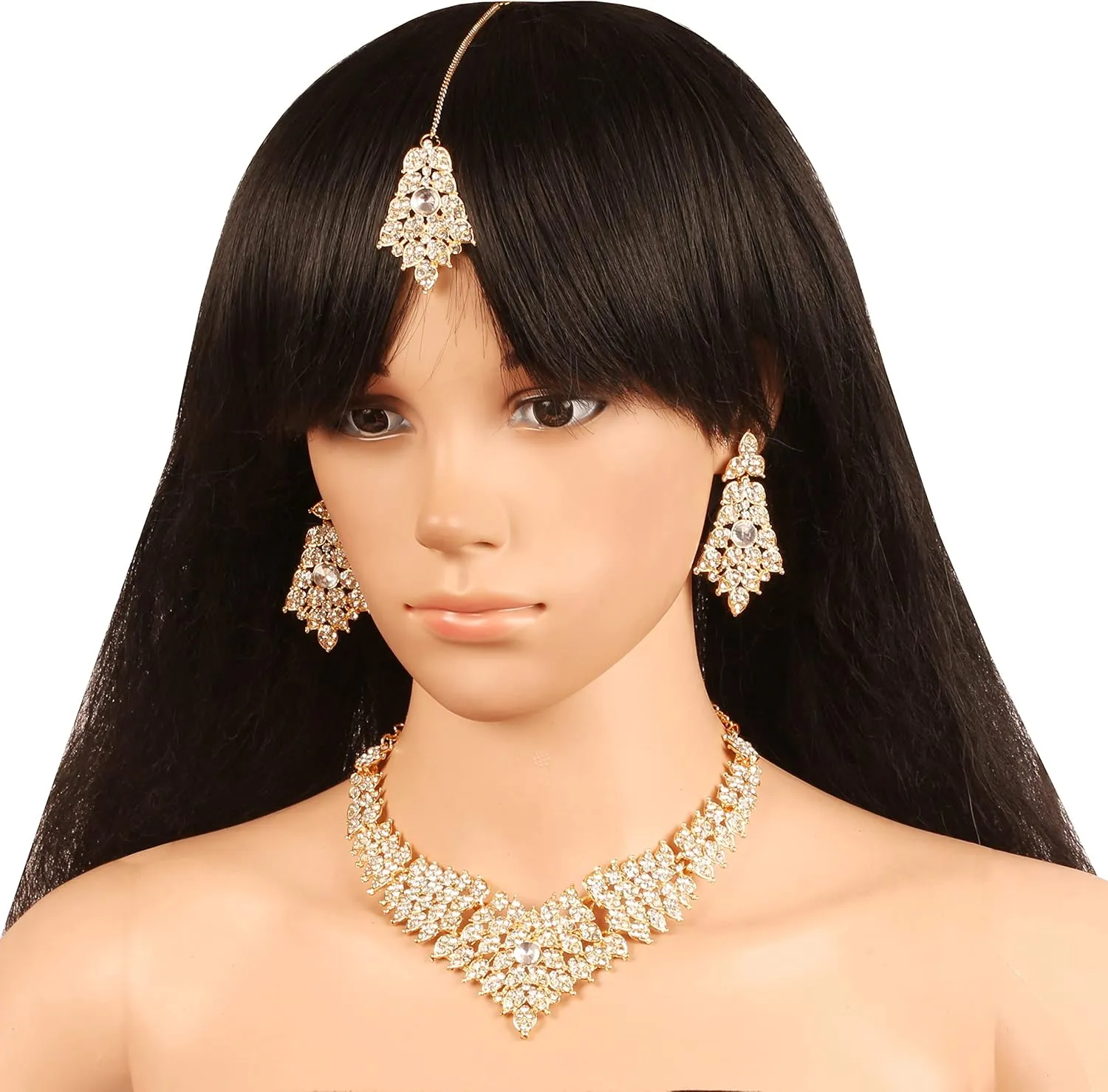 Touchstone Indian Bollywood Tinsel Town Traditional Western Taste Studded Diamond Look Rhinestones Designer Bridal Jewelry Necklace Set for Women