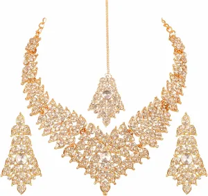 Touchstone Indian Bollywood Tinsel Town Traditional Western Taste Studded Diamond Look Rhinestones Designer Bridal Jewelry Necklace Set for Women