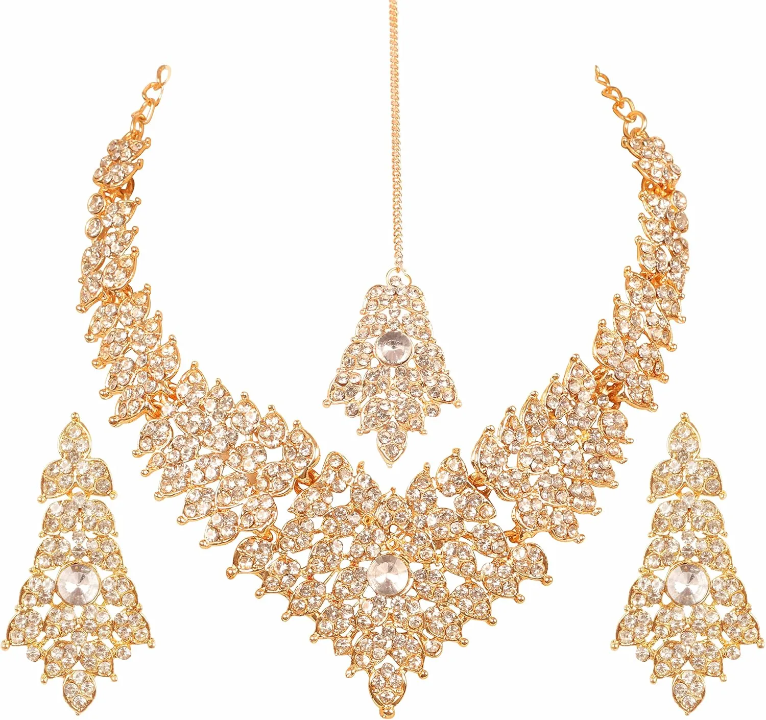 Touchstone Indian Bollywood Tinsel Town Traditional Western Taste Studded Diamond Look Rhinestones Designer Bridal Jewelry Necklace Set for Women