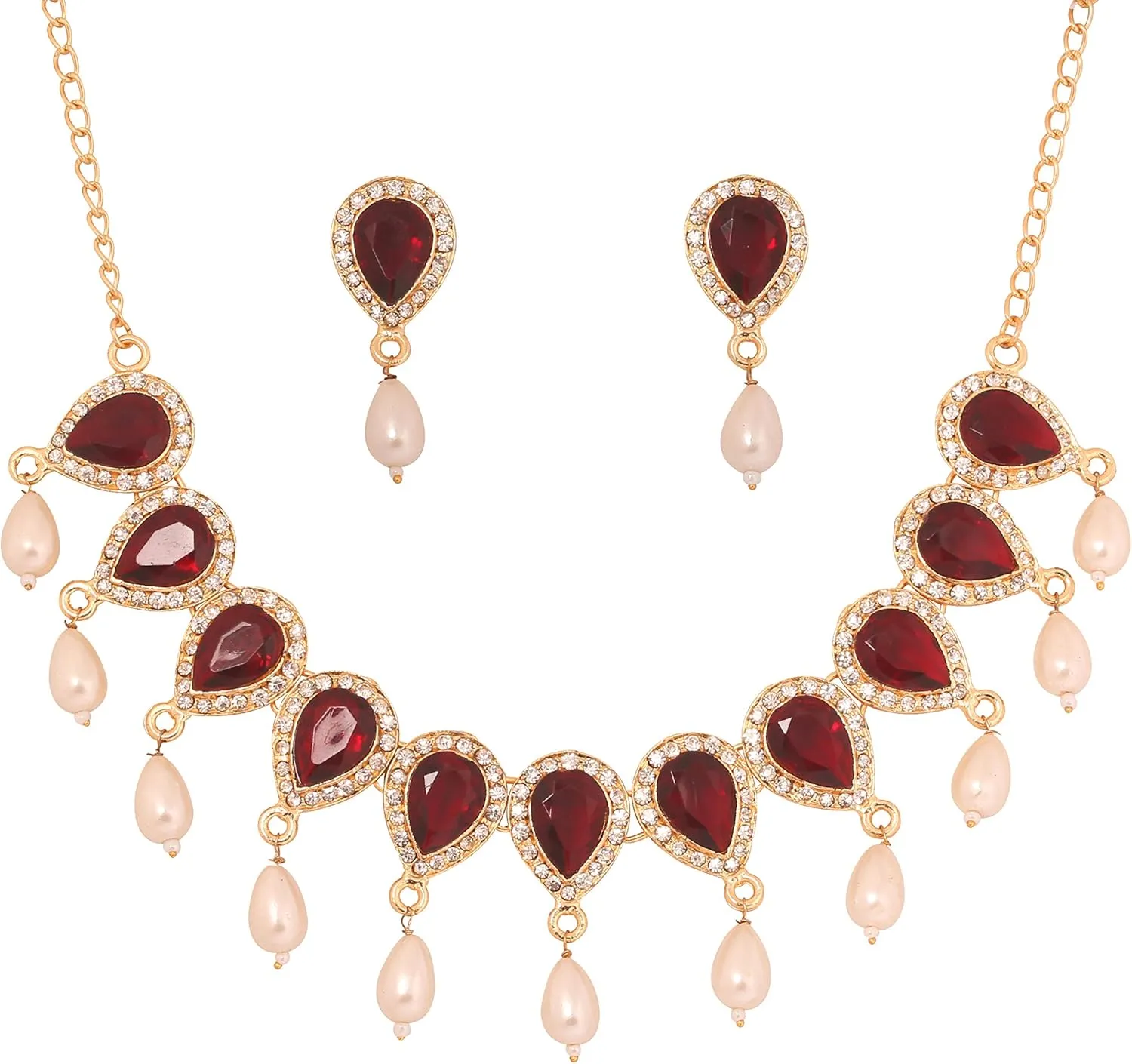 Touchstone Indian Bollywood Traditional Craftsmanship Mughal Designer Jewelry Wedding Necklace Set in Antique Gold Or White Tone for Women.