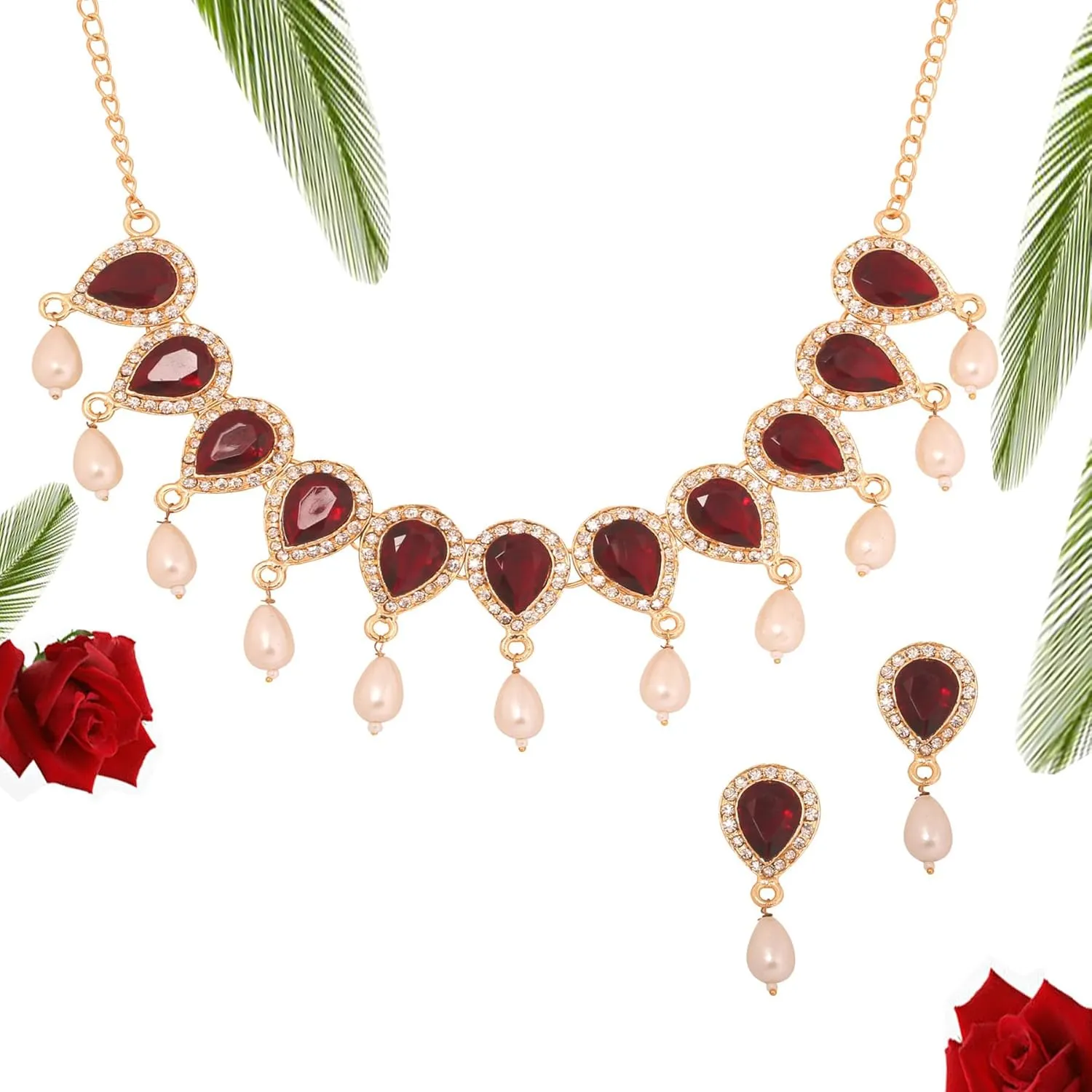 Touchstone Indian Bollywood Traditional Craftsmanship Mughal Designer Jewelry Wedding Necklace Set in Antique Gold Or White Tone for Women.