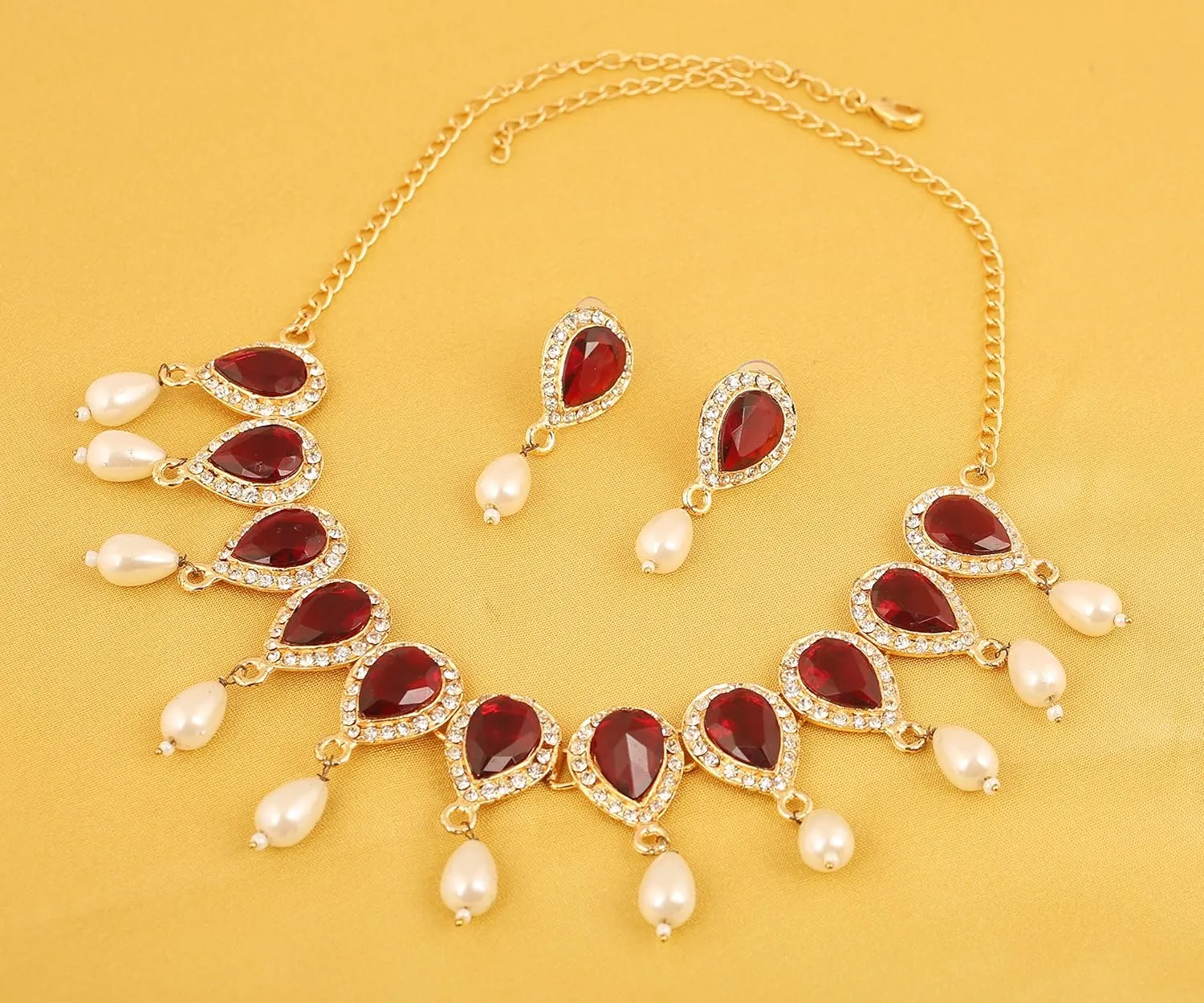 Touchstone Indian Bollywood Traditional Craftsmanship Mughal Designer Jewelry Wedding Necklace Set in Antique Gold Or White Tone for Women.