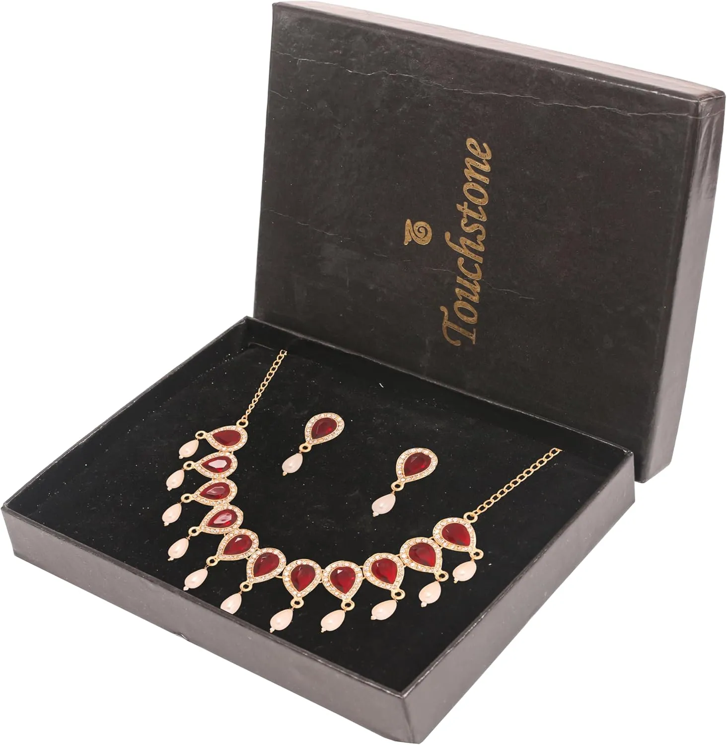 Touchstone Indian Bollywood Traditional Craftsmanship Mughal Designer Jewelry Wedding Necklace Set in Antique Gold Or White Tone for Women.