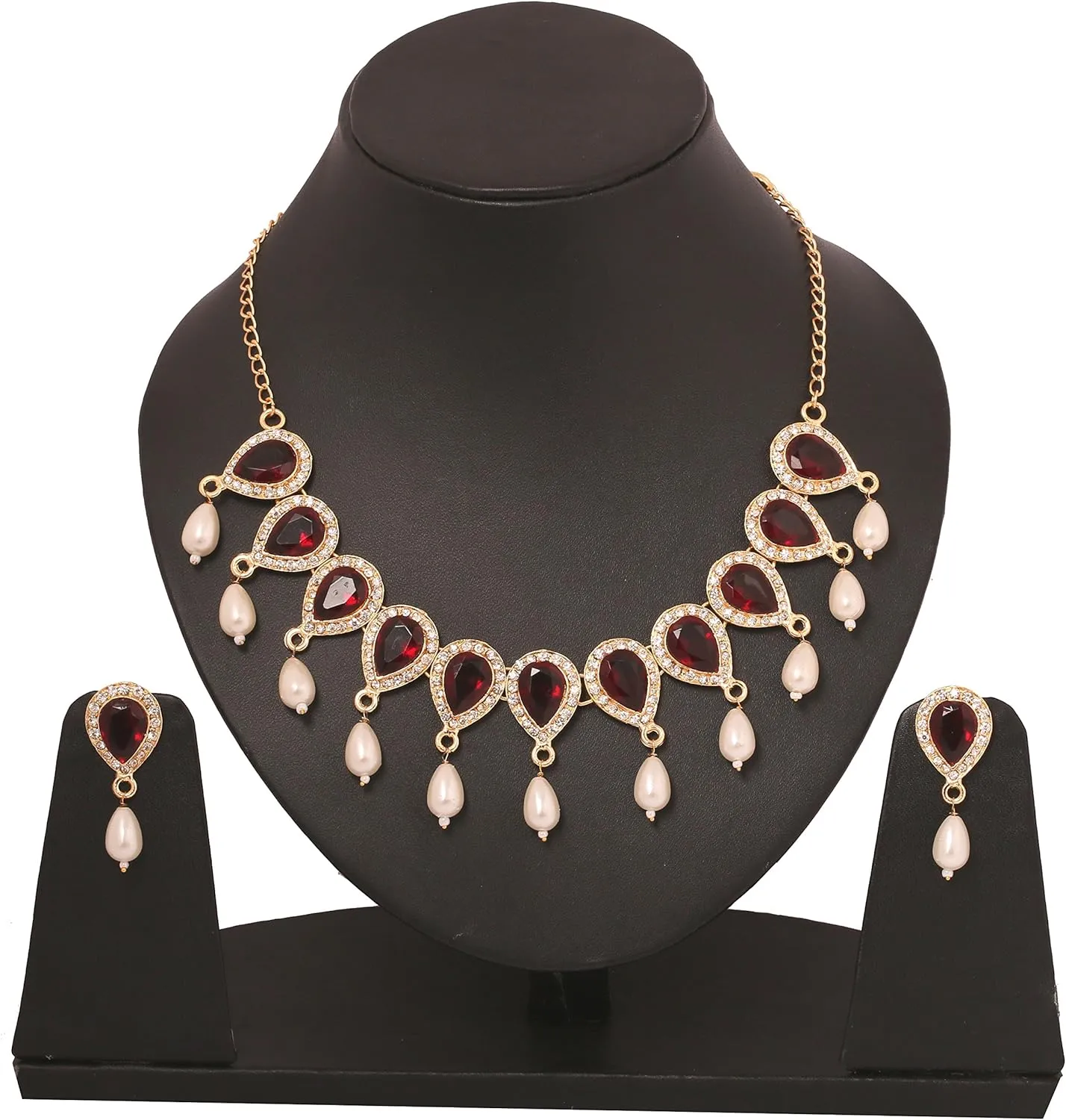 Touchstone Indian Bollywood Traditional Craftsmanship Mughal Designer Jewelry Wedding Necklace Set in Antique Gold Or White Tone for Women.