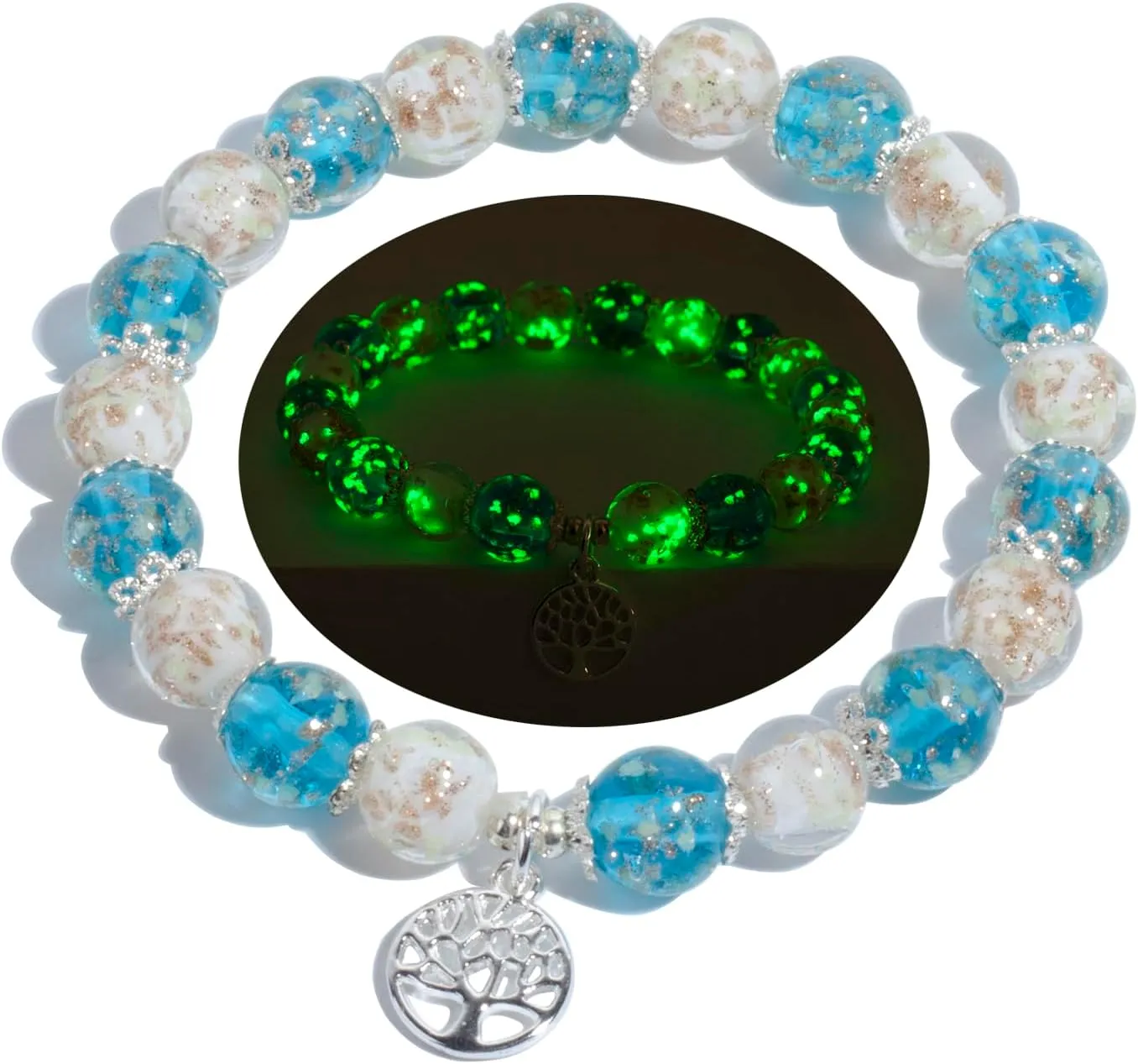 Tree of Life Charm Bracelets for Girl Firefly Beaded Bracelet Luminous Bead Bracelet Girls Jewelry Birthday Wedding Party Gift with Gift Box