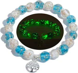 Tree of Life Charm Bracelets for Girl Firefly Beaded Bracelet Luminous Bead Bracelet Girls Jewelry Birthday Wedding Party Gift with Gift Box