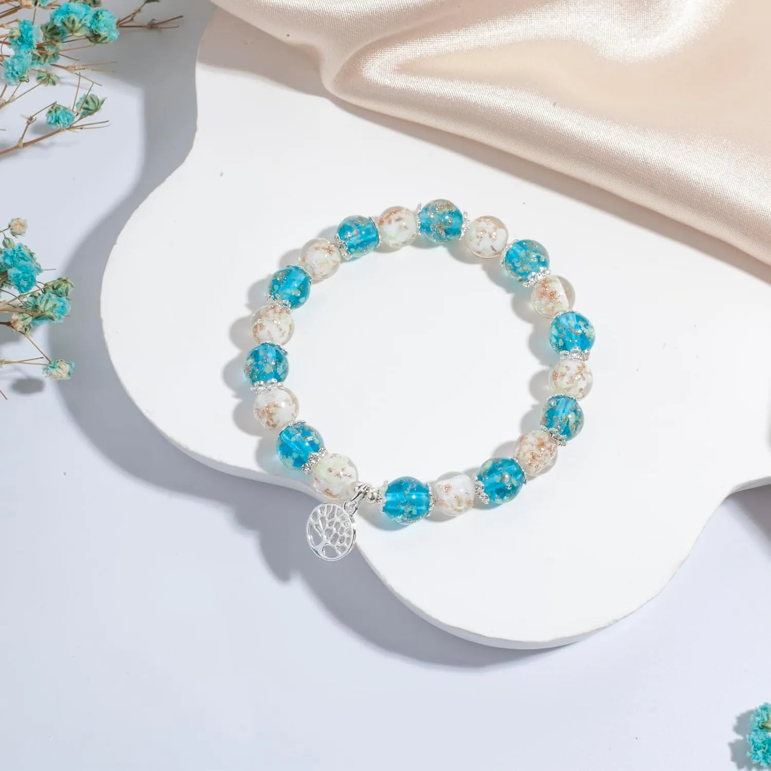 Tree of Life Charm Bracelets for Girl Firefly Beaded Bracelet Luminous Bead Bracelet Girls Jewelry Birthday Wedding Party Gift with Gift Box