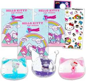 Tsunameez Hello Kitty Keychain Set  Bundle with 3 Blind Bags Feat. Cinnamoroll, My Melody, Kuromi Mystery Head-Shaped Keyrings Plus Stickers & More
