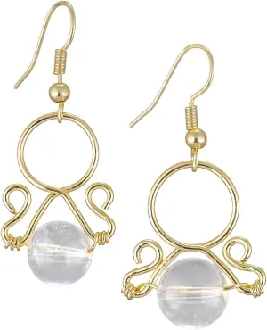TUMBEELLUWA Crystal Stone Dangle Earrings Healing Crystal Bead Wire Wrapped Fishhook Drop Earrings Handmade Jewelry for Women