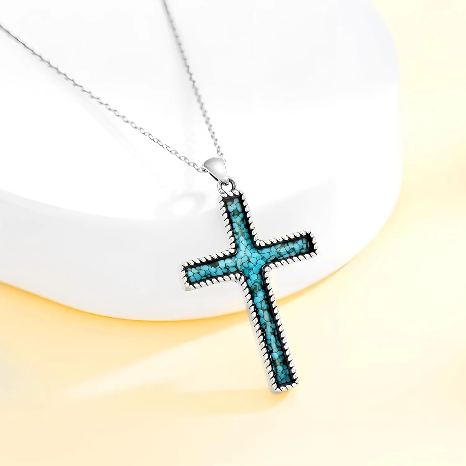 Turquoise Cross Necklace for Women 925 Sterling Silver Turquoise Lapis Lazuli Religious Cross Pendant Boho Western Jewelry Gift for Christmas Birthday