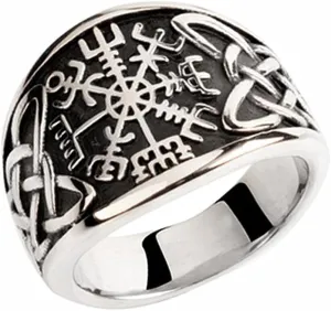 TURTLEDOVE Vegvisir Ring with Celtic Knot - Viking Ring with Runic Compass - Celtic Pagan Jewelry of Talisman