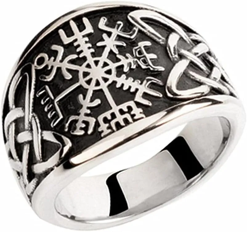 TURTLEDOVE Vegvisir Ring with Celtic Knot - Viking Ring with Runic Compass - Celtic Pagan Jewelry of Talisman