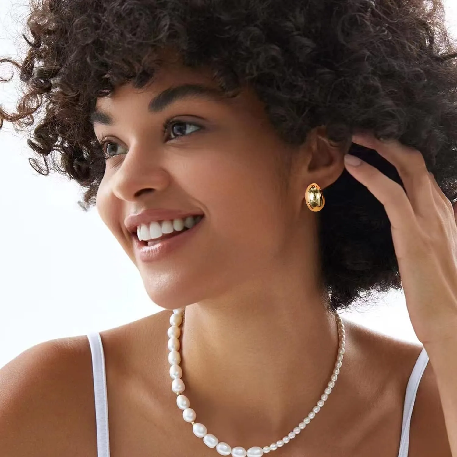 Two Tone Hoop Earrings for Women,Trendy Sterling Silver Gold C Shaped Hoop Earrings for Girls Classic Lightweight Hoops Earrings