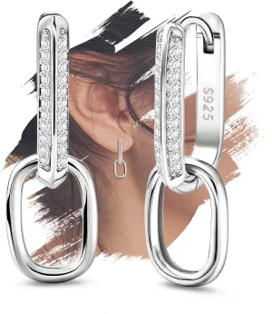 U Shaped Earrings for Women - Sterling Silver U Hoop Earrings for Sensitive Ears Hypoallergenic Cubic Zirconia Minimalist Loop Earrings Fashion Women's Earrings Gift for Mother's Day Birthday