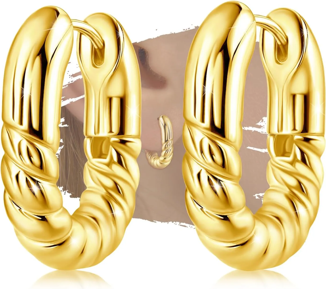 U Shaped Hoop Earrings for Women - Sterling Silver Gold Chunky Earrings Hypoallergenic Classic Hoop Earrings for Sensitive Ear for Women