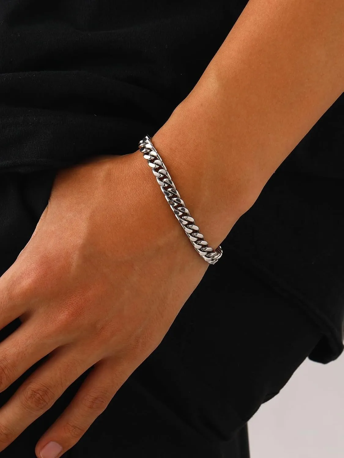 U7 Cuban Link Bracelet for Men Stainless Steel Wrist Bracelets Silver/Gold Plated Cuban Chain for Men Women, 5mm/7mm/9mm/12mm Width,7.5/8.3/9 Inch Length Jewelry with Box Package