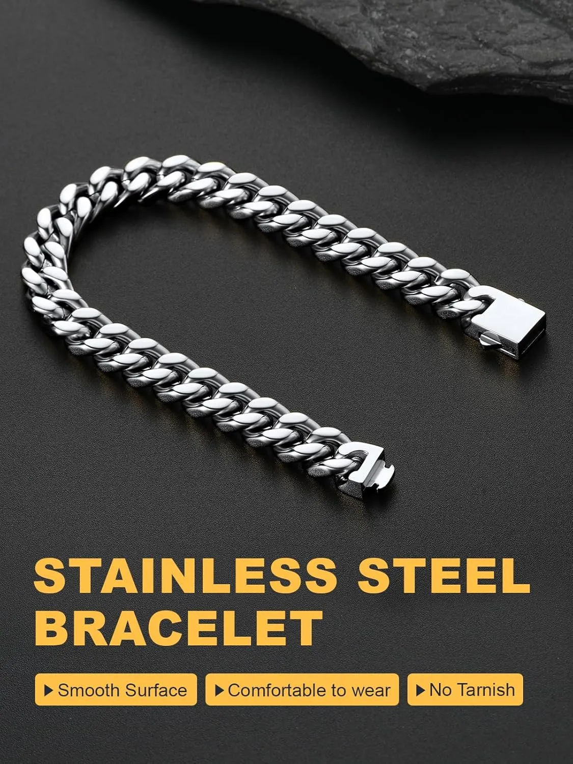 U7 Cuban Link Bracelet for Men Stainless Steel Wrist Bracelets Silver/Gold Plated Cuban Chain for Men Women, 5mm/7mm/9mm/12mm Width,7.5/8.3/9 Inch Length Jewelry with Box Package