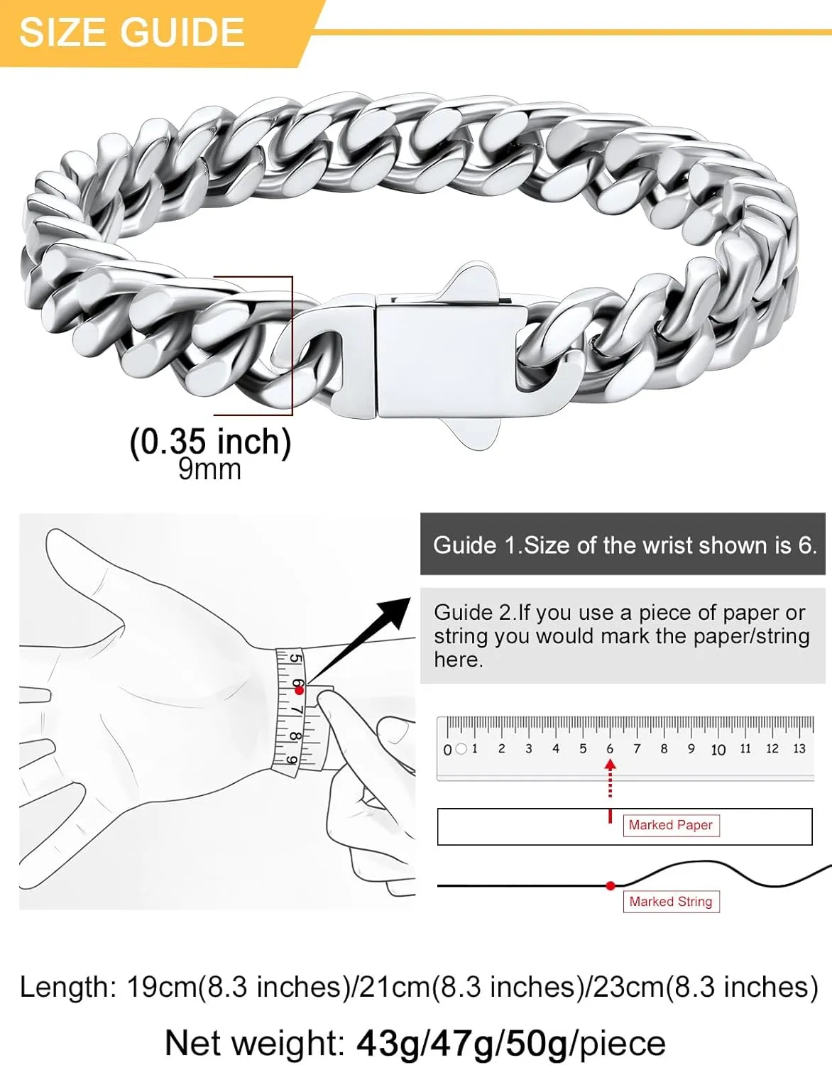 U7 Cuban Link Bracelet for Men Stainless Steel Wrist Bracelets Silver/Gold Plated Cuban Chain for Men Women, 5mm/7mm/9mm/12mm Width,7.5/8.3/9 Inch Length Jewelry with Box Package
