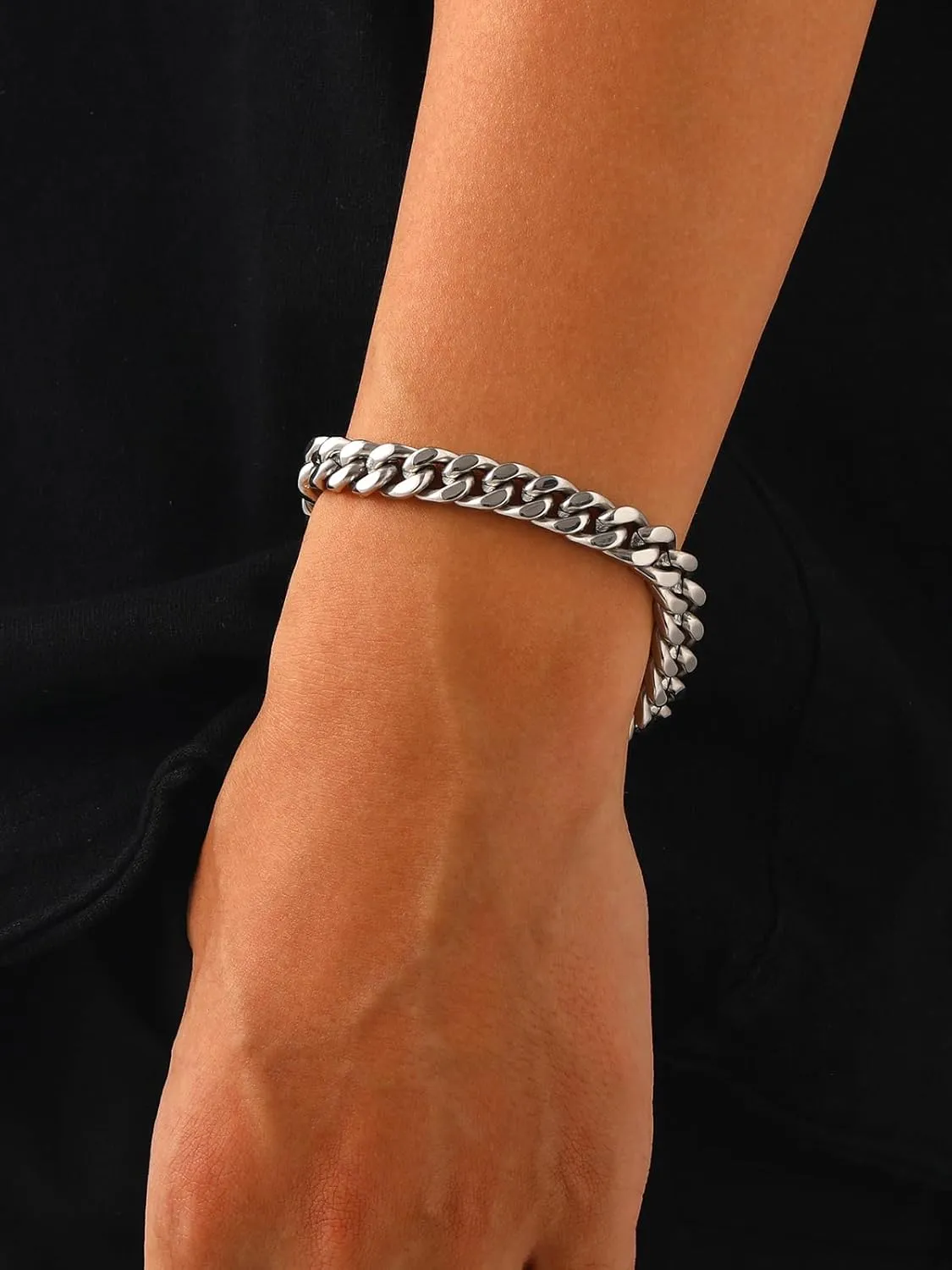 U7 Cuban Link Bracelet for Men Stainless Steel Wrist Bracelets Silver/Gold Plated Cuban Chain for Men Women, 5mm/7mm/9mm/12mm Width,7.5/8.3/9 Inch Length Jewelry with Box Package