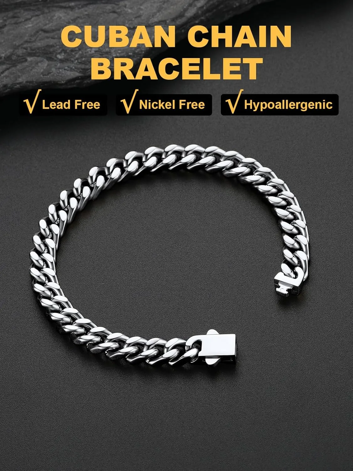 U7 Cuban Link Bracelet for Men Stainless Steel Wrist Bracelets Silver/Gold Plated Cuban Chain for Men Women, 5mm/7mm/9mm/12mm Width,7.5/8.3/9 Inch Length Jewelry with Box Package