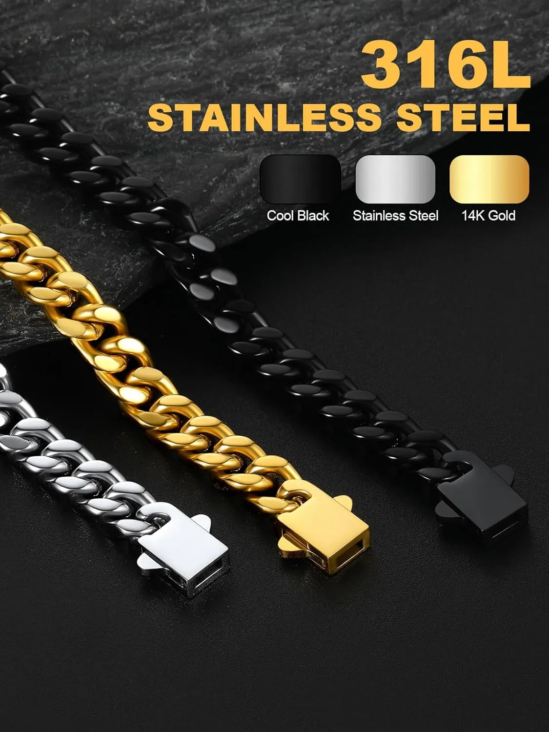 U7 Cuban Link Bracelet for Men Stainless Steel Wrist Bracelets Silver/Gold Plated Cuban Chain for Men Women, 5mm/7mm/9mm/12mm Width,7.5/8.3/9 Inch Length Jewelry with Box Package