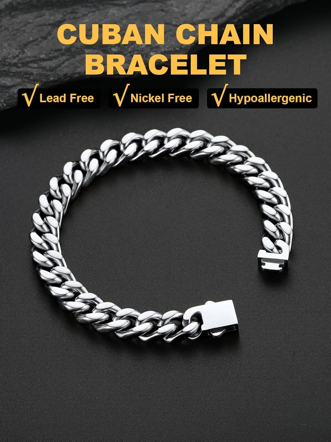 U7 Cuban Link Bracelet for Men Stainless Steel Wrist Bracelets Silver/Gold Plated Cuban Chain for Men Women, 5mm/7mm/9mm/12mm Width,7.5/8.3/9 Inch Length Jewelry with Box Package