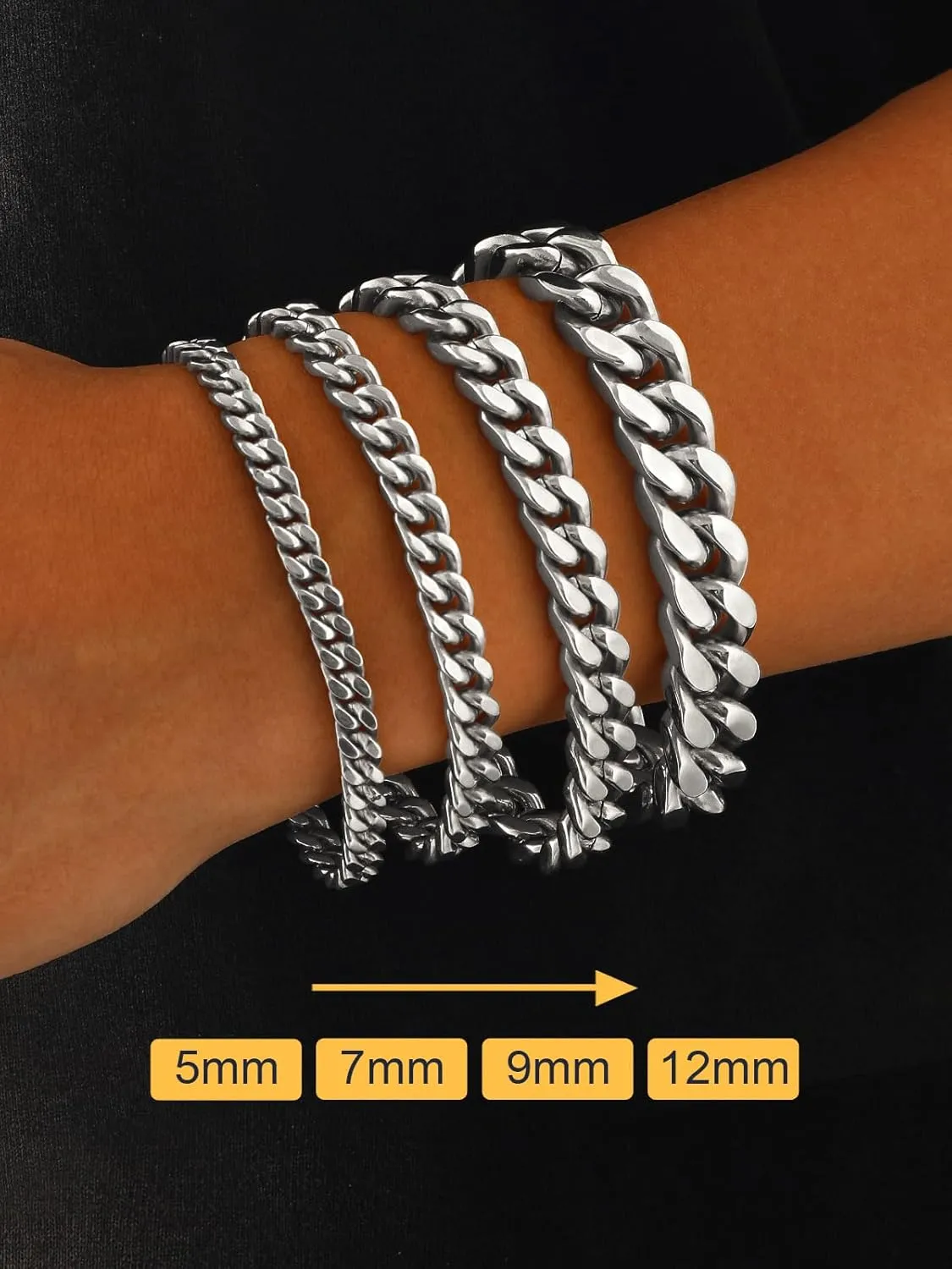 U7 Cuban Link Bracelet for Men Stainless Steel Wrist Bracelets Silver/Gold Plated Cuban Chain for Men Women, 5mm/7mm/9mm/12mm Width,7.5/8.3/9 Inch Length Jewelry with Box Package