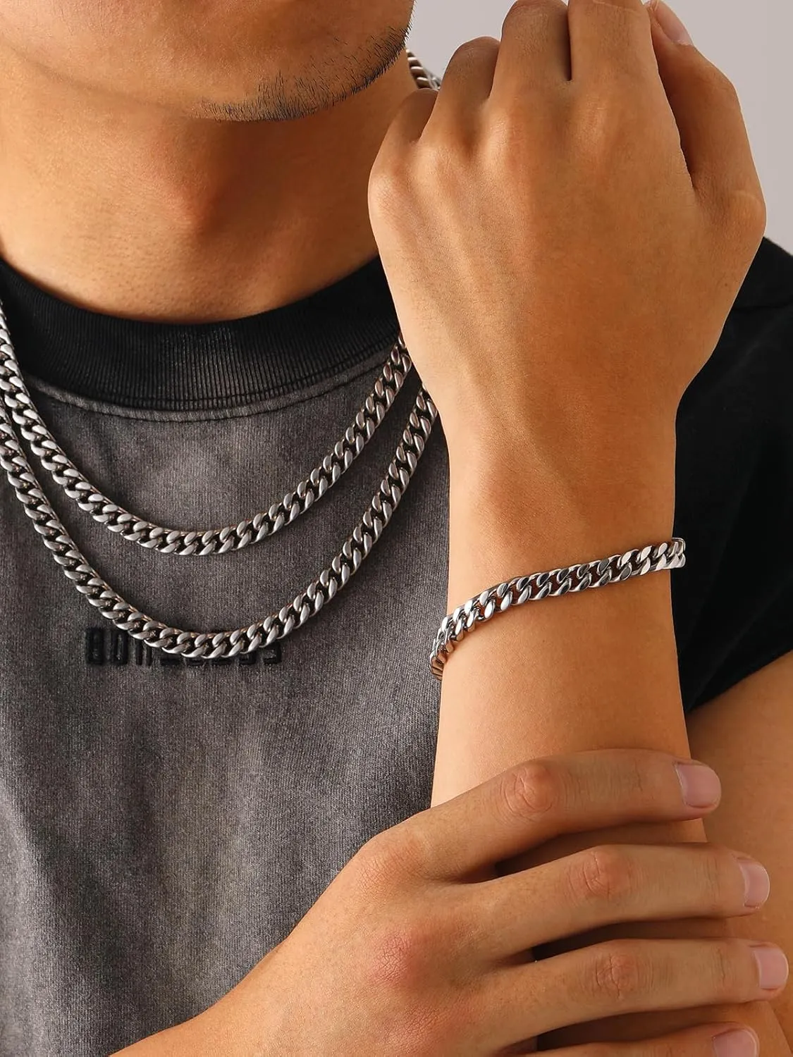 U7 Cuban Link Bracelet for Men Stainless Steel Wrist Bracelets Silver/Gold Plated Cuban Chain for Men Women, 5mm/7mm/9mm/12mm Width,7.5/8.3/9 Inch Length Jewelry with Box Package