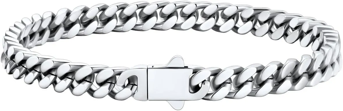 U7 Cuban Link Bracelet for Men Stainless Steel Wrist Bracelets Silver/Gold Plated Cuban Chain for Men Women, 5mm/7mm/9mm/12mm Width,7.5/8.3/9 Inch Length Jewelry with Box Package