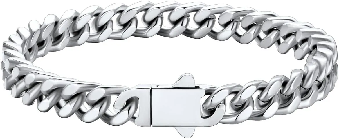 U7 Cuban Link Bracelet for Men Stainless Steel Wrist Bracelets Silver/Gold Plated Cuban Chain for Men Women, 5mm/7mm/9mm/12mm Width,7.5/8.3/9 Inch Length Jewelry with Box Package