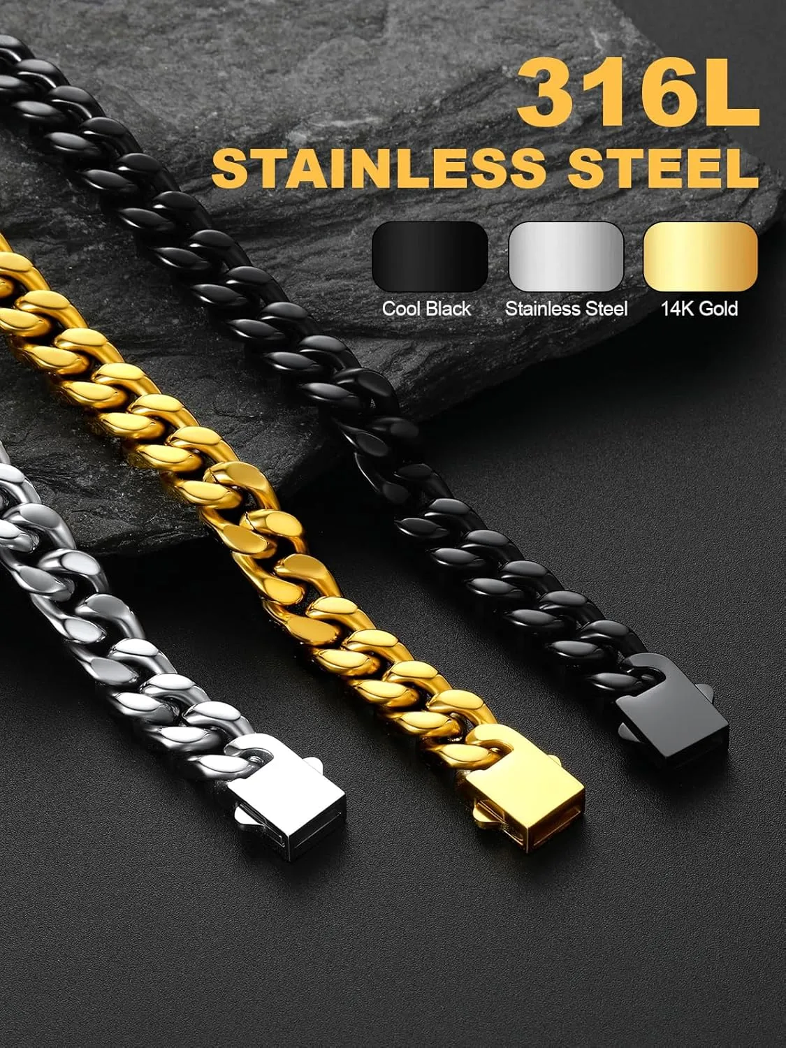 U7 Cuban Link Bracelet for Men Stainless Steel Wrist Bracelets Silver/Gold Plated Cuban Chain for Men Women, 5mm/7mm/9mm/12mm Width,7.5/8.3/9 Inch Length Jewelry with Box Package