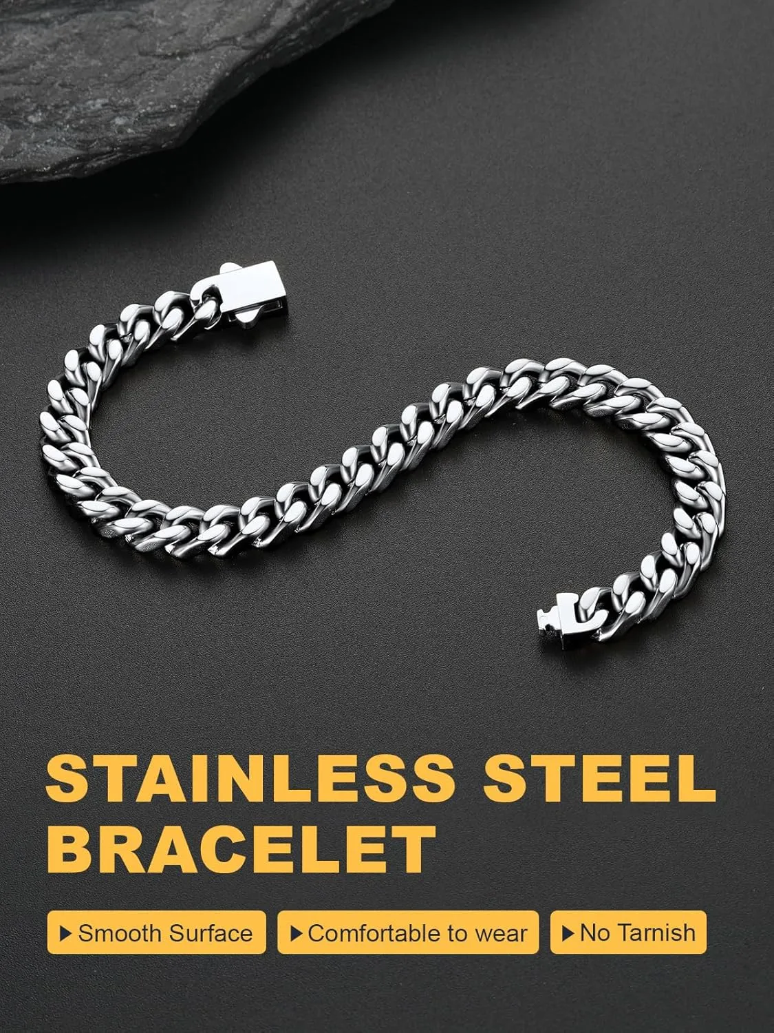 U7 Cuban Link Bracelet for Men Stainless Steel Wrist Bracelets Silver/Gold Plated Cuban Chain for Men Women, 5mm/7mm/9mm/12mm Width,7.5/8.3/9 Inch Length Jewelry with Box Package